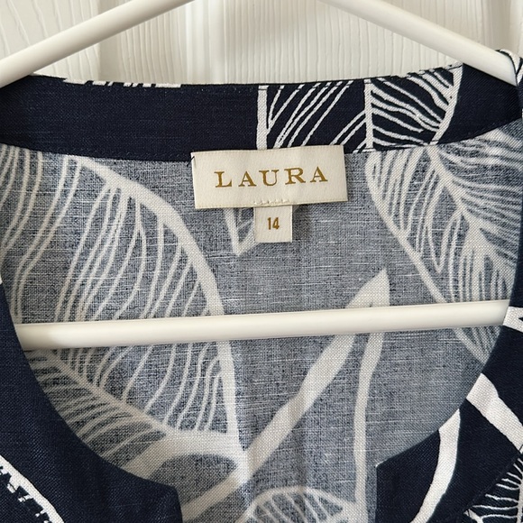 Laura Navy/White Leaf Dress - Picture 2 of 7